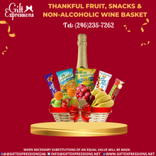 Load image into Gallery viewer, Thankful Fruit, Snacks &amp; Non-Alcoholic Wine Basket - Gift Expressions   
